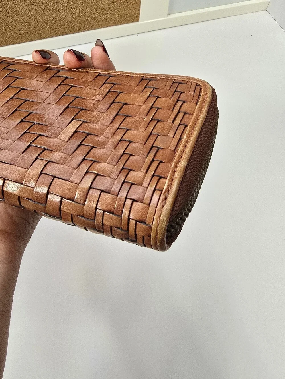 Cole Haan Woven Zip-Around Wallet - Tan Brown